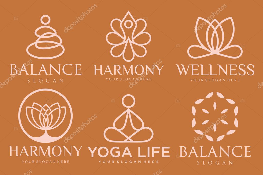 Collection of Yoga,Zen,Spa and Meditation logos ,icons and elements.style minimalist.Vector design