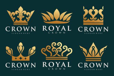 Crown simgesi Logo tasarım Vektörü. Kraliyet, Kral Kraliçe lüks sembol.