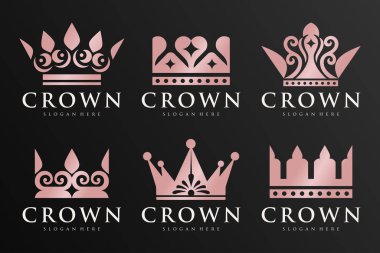 Crown Logo Tasarım Vektörü. Kraliyet, Kral Kraliçe lüks sembol.