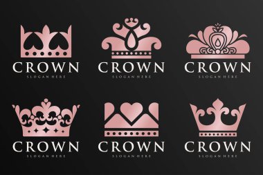 Crown Logo Tasarım Vektörü. Kraliyet, Kral Kraliçe lüks sembol.