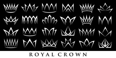 Gümüş kaplama logo tasarım vektörü. Kraliçe ve kral için zarif taclar.