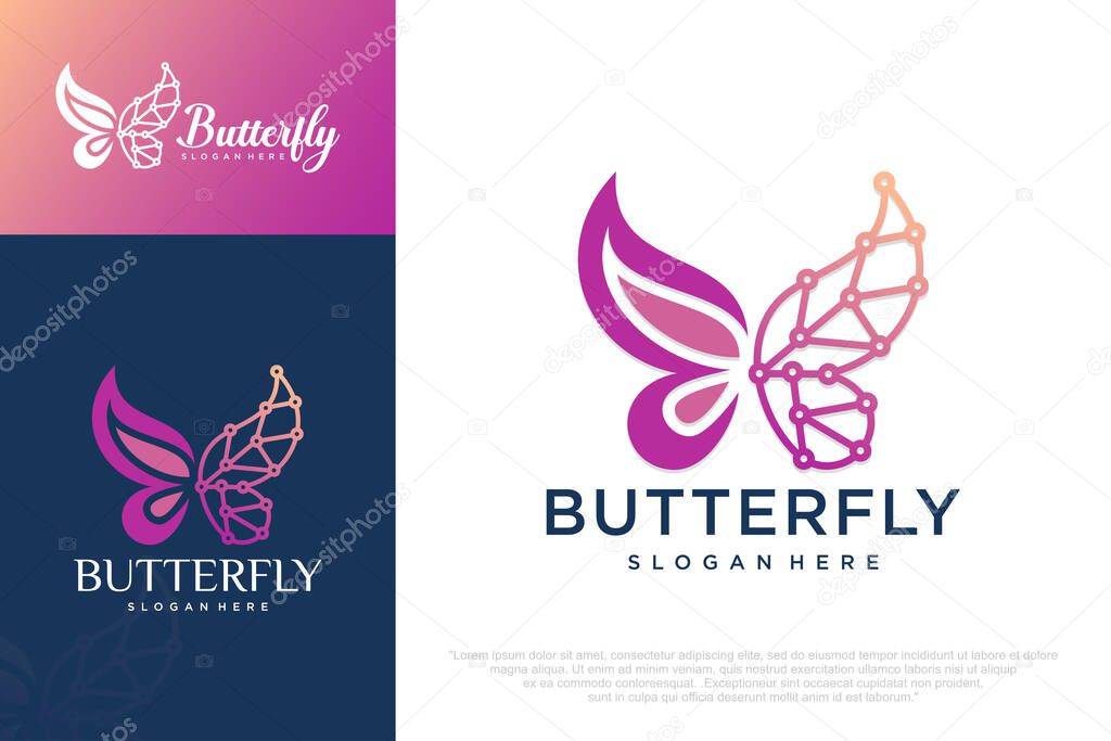 Abstract butterfly tech icon set logo design template . Vector illustration .