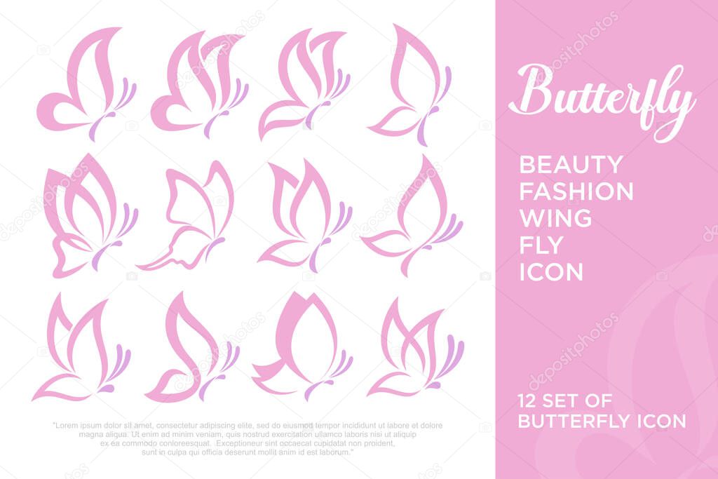 Abstract butterfly icon set logo design template . Vector illustration .