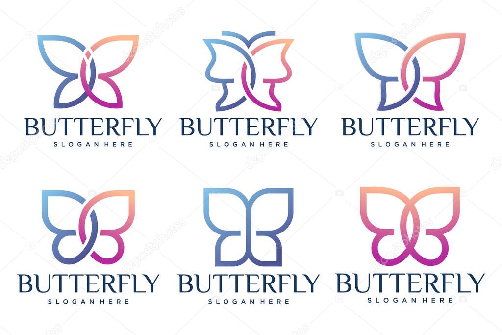 Set of Butterfly logo design template . Vector illustration