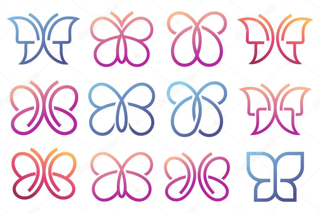 Set of butterfly logo design . Butterfly line drawing . vector illustration