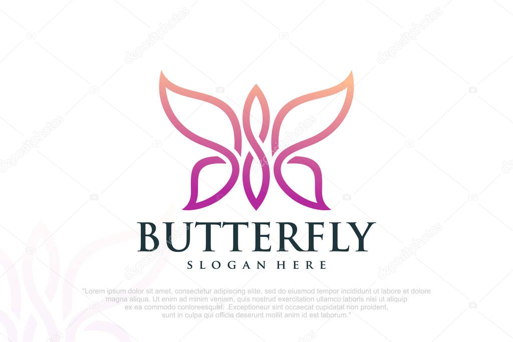 Butterfly logo design . Butterfly line drawing . vector illustration