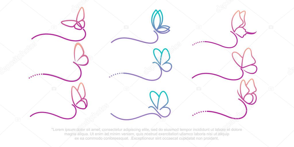 Set of abstract butterfly logo design . Butterfly line drawing . vector illustration