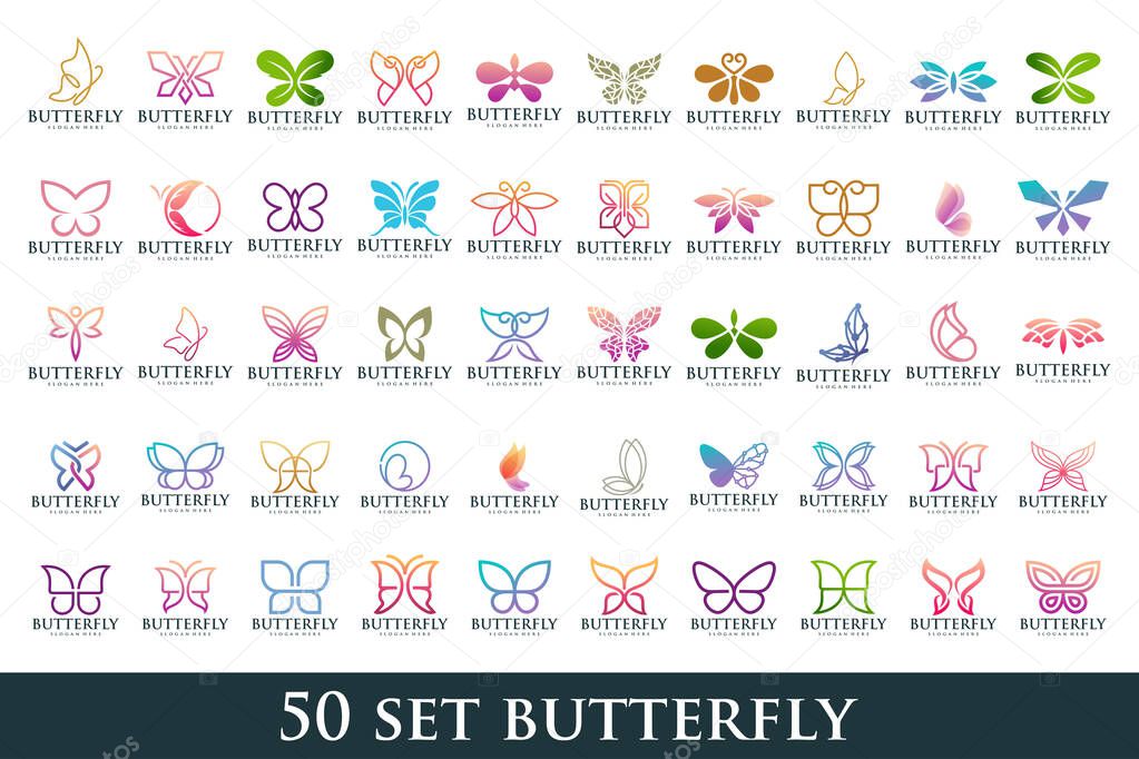 Set of creative abstract butterfly logo design. Vector illustration