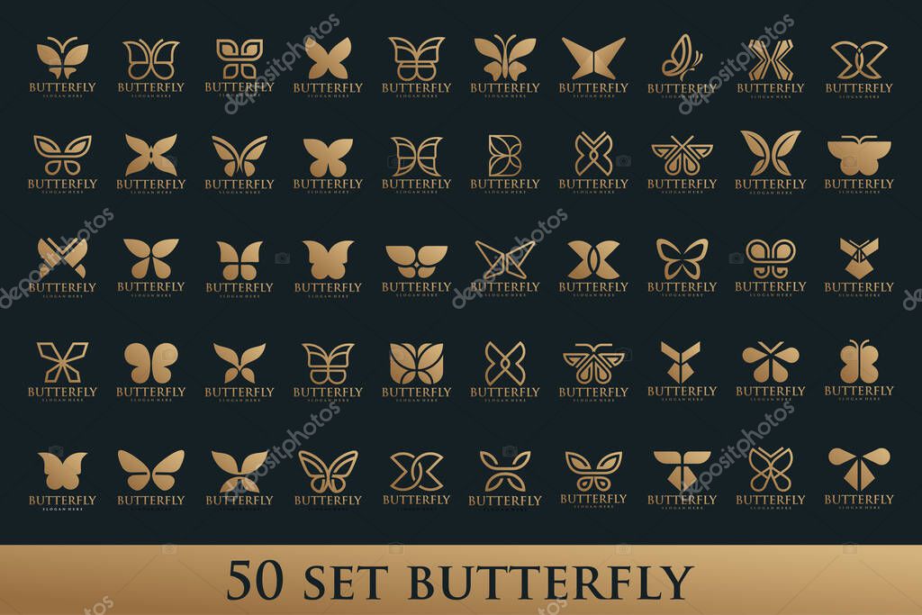 Set of Butterfly logo. Luxury line logotype design. Butterfly symbol logotype. Vector illustration