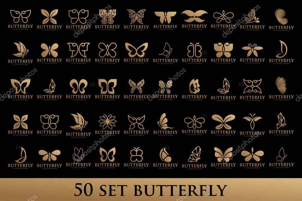 Set of Butterfly logo. Luxury line logotype design. Butterfly symbol logotype. Vector illustration