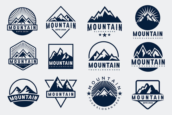 Mountain icon set logo design . Rocks and peaks logo elements . Vector illustration
