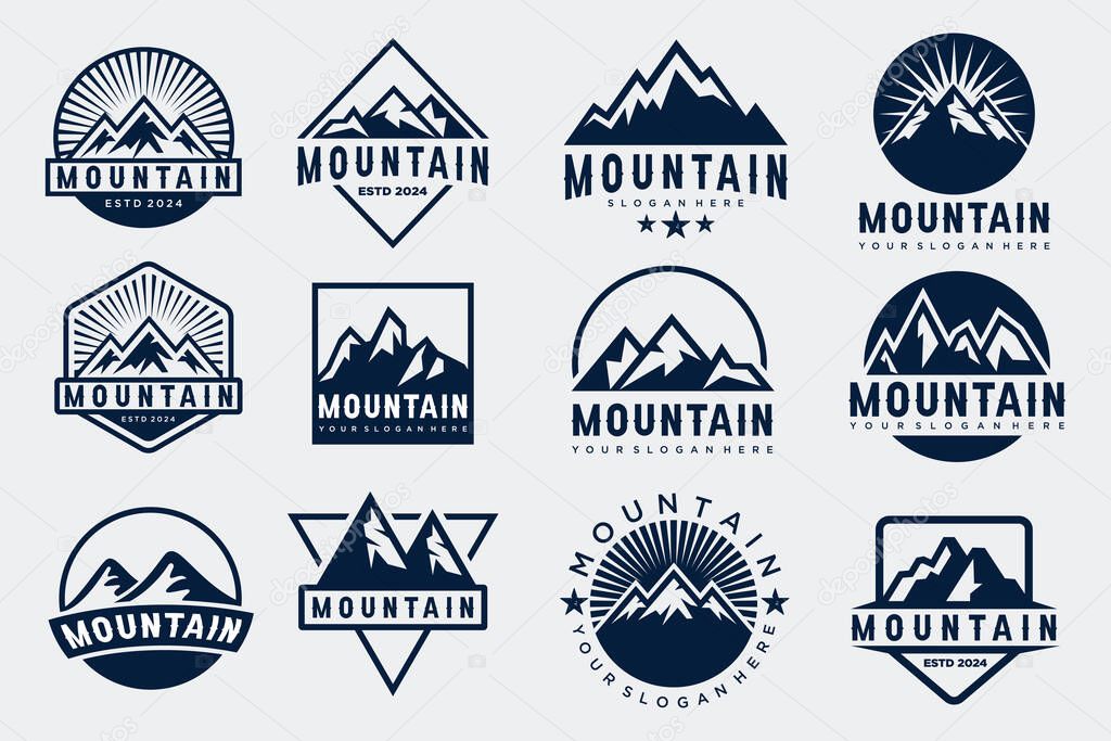 Mountain icon set logo design . Rocks and peaks logo elements . Vector illustration