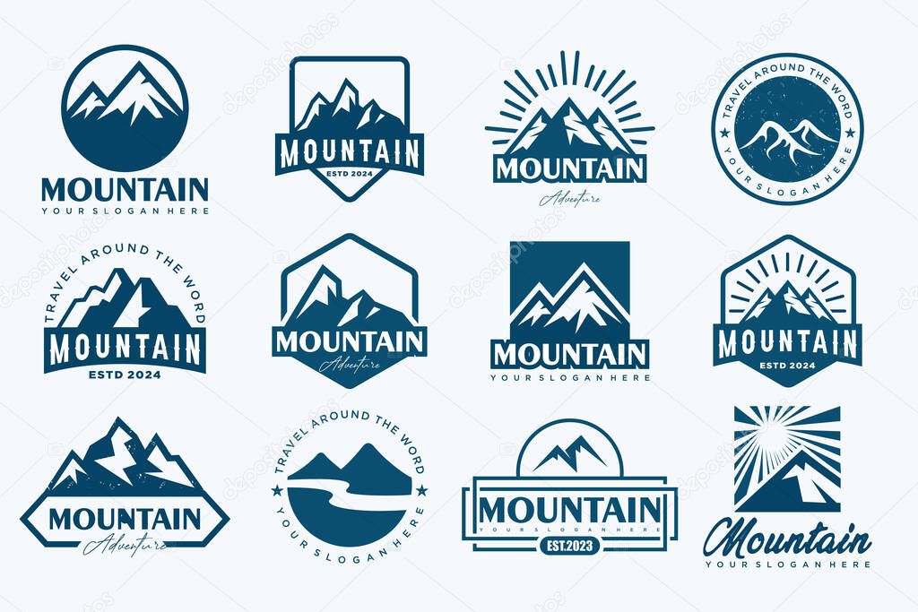 Mountain icon set logo design . Rocks and peaks logo elements . Vector illustration