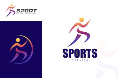 Koşu logosu tasarımı. İnsanlar spor logosu şablonu. Vektör illüstrasyonu