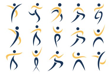 Soyut insan logosu tasarımı. spor, spor, spor salonu, çalışan antrenör simgesi vektör çizimi