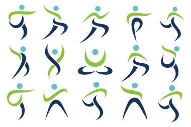 Soyut insan logosu tasarımı. spor, spor, spor salonu, çalışan antrenör simgesi vektör çizimi