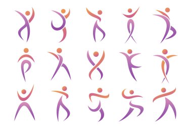 Soyut insan logosu tasarımı. spor, spor, spor salonu, çalışan antrenör simgesi vektör çizimi