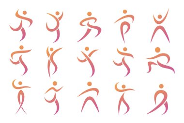 Soyut insan logosu tasarımı. spor, spor, spor salonu, çalışan antrenör simgesi vektör çizimi