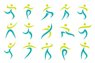 Soyut insan logosu tasarımı. spor, spor, spor salonu, çalışan antrenör simgesi vektör çizimi
