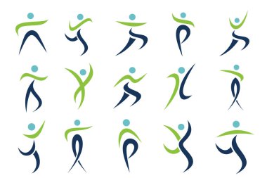 Soyut insan logosu tasarımı. spor, spor, spor salonu, çalışan antrenör simgesi vektör çizimi