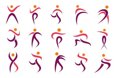 Soyut insan logosu tasarımı. spor, spor, spor salonu, çalışan antrenör simgesi vektör çizimi