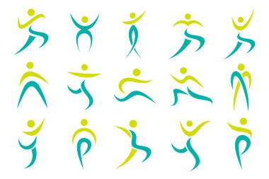 Soyut insan logosu tasarımı. spor, spor, spor salonu, çalışan antrenör simgesi vektör çizimi