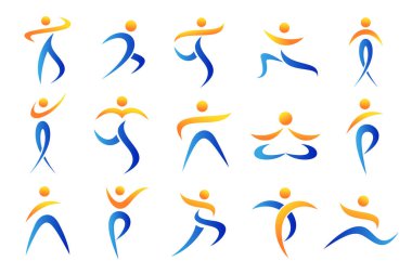 Soyut insan logosu tasarımı. spor, spor, spor salonu, çalışan antrenör simgesi vektör çizimi