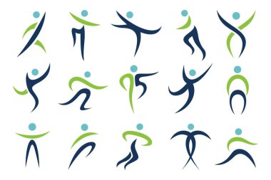 Soyut insan logosu tasarımı. spor, spor, spor salonu, çalışan antrenör simgesi vektör çizimi