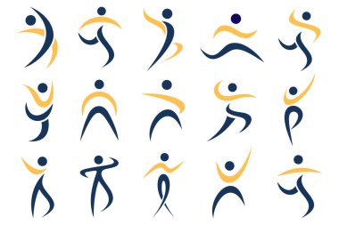 Soyut insan logosu tasarımı. spor, spor, spor salonu, çalışan antrenör simgesi vektör çizimi