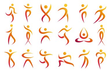 Soyut insan logosu tasarımı. spor, spor, spor salonu, çalışan antrenör simgesi vektör çizimi
