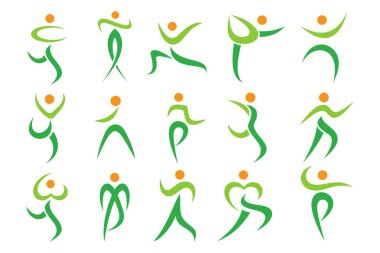 Soyut insan logosu tasarımı. spor, spor, spor salonu, çalışan antrenör simgesi vektör çizimi
