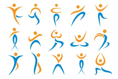 Soyut insan logosu tasarımı. spor, spor, spor salonu, çalışan antrenör simgesi vektör çizimi