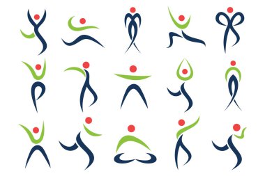 Soyut insan logosu tasarımı. spor, spor, spor salonu, çalışan antrenör simgesi vektör çizimi