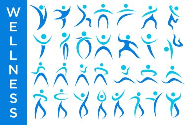 Soyut insan logosu tasarımı. spor, spor, spor salonu, çalışan antrenör simgesi vektör çizimi