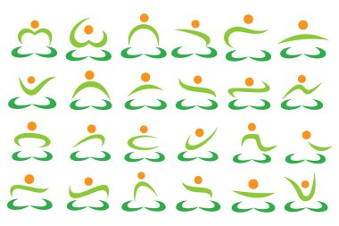 Soyut insan logosu tasarımı. spor, spor, spor salonu, çalışan antrenör simgesi vektör çizimi