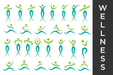 Soyut insan logosu tasarımı. spor, spor, spor salonu, çalışan antrenör simgesi vektör çizimi