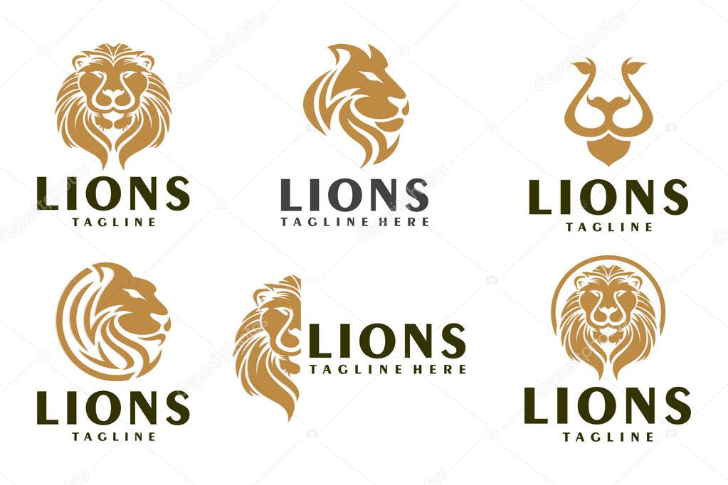 Lion head icon set logo design . vector illustration