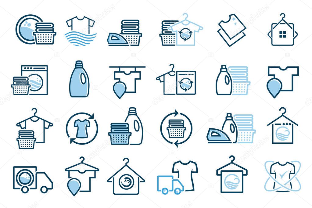 Laundry and Wash vector line icon set. Vector illustration