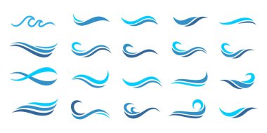 Su dalgası logosu tasarımı. Dalga şekilleri koleksiyonu. Mavi deniz dalgası logosu seti. vektör illüstrasyonu