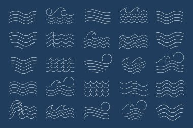 Su dalgası logosu tasarımı. Dalga şekilleri koleksiyonu. Beyaz deniz dalgası logosu. vektör illüstrasyonu