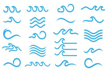 Su dalgası logosu tasarımı. Dalga şekilleri koleksiyonu. Mavi deniz dalgası logosu seti. vektör illüstrasyonu