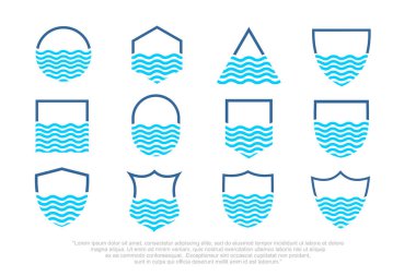 Su dalgası logosu tasarımı. Dalga şekilleri koleksiyonu. Mavi deniz dalgası logosu seti. vektör illüstrasyonu