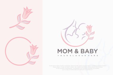 Anne ve bebek logosu tasarım ikonu eşsiz element konseptine sahip. vektör illüstrasyonu