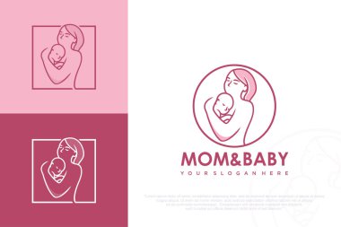 Anne ve bebek logosu tasarım ikonu eşsiz element konseptine sahip. vektör illüstrasyonu