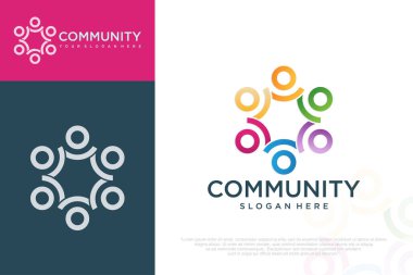 İnsanlar logo tasarımı, topluluk insan logosu, logo tasarım unsuru, vektör illüstrasyonu