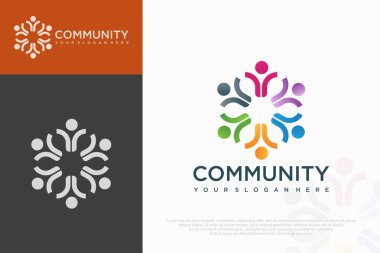 İnsanlar logo tasarımı, topluluk insan logosu, logo tasarım unsuru, vektör illüstrasyonu