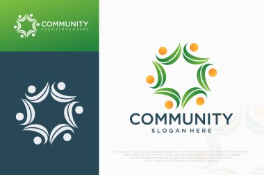 İnsan topluluğu logo şablonu. İnsanlar çalışır. Takım çalışması, topluluk vesaire için sembol. vektör illüstrasyonu