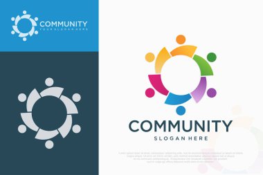 İnsan topluluğu logo şablonu. İnsanlar çalışır. Takım çalışması, topluluk vesaire için sembol. vektör illüstrasyonu