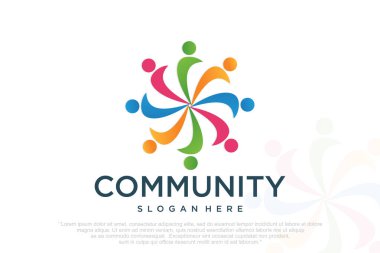 Toplum insanları, sosyal topluluk, küresel topluluk, insan aile logosu tasarımı. vektör illüstrasyonu
