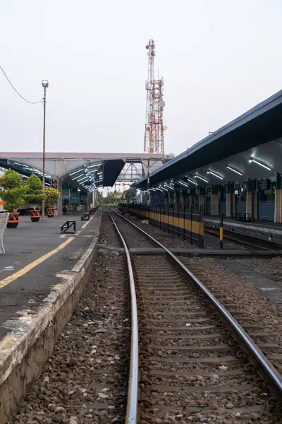 Utsikt Över Tåglinjen Malang Tågstation Denna Station Ligger Klojen Malang — Stockfoto